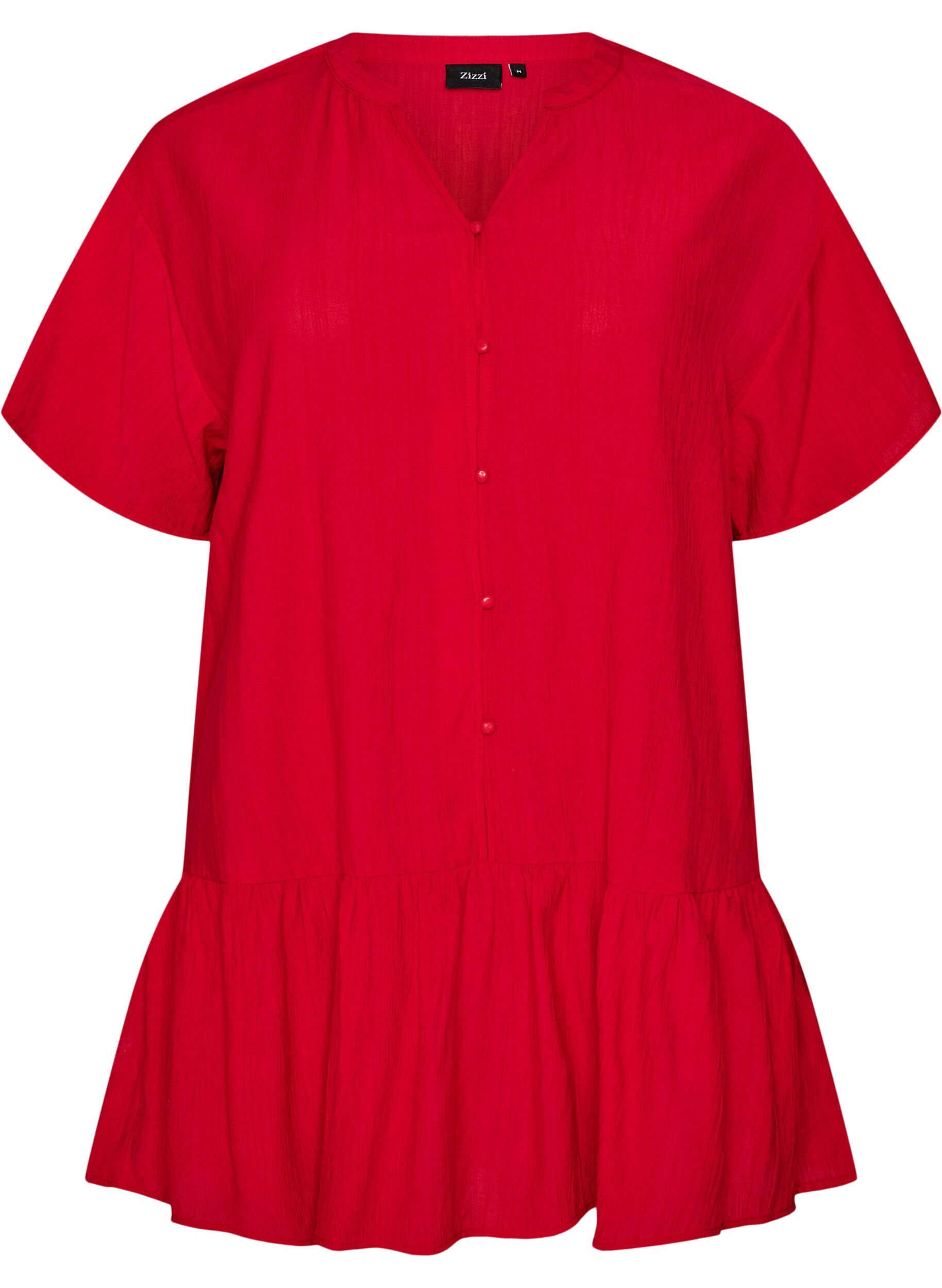 Zizzifashion Loose tunic with crinkled texture and ruffle hem, Red, Packshot image number 0