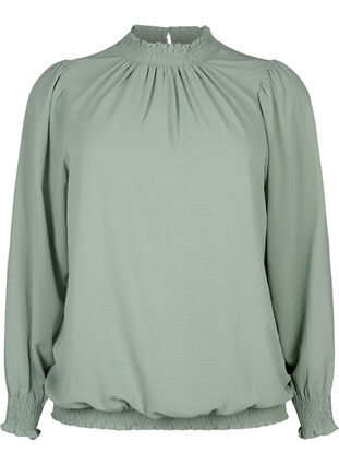 Solid color smock blouse with long sleeves, Green Bay, Packshot image number 0