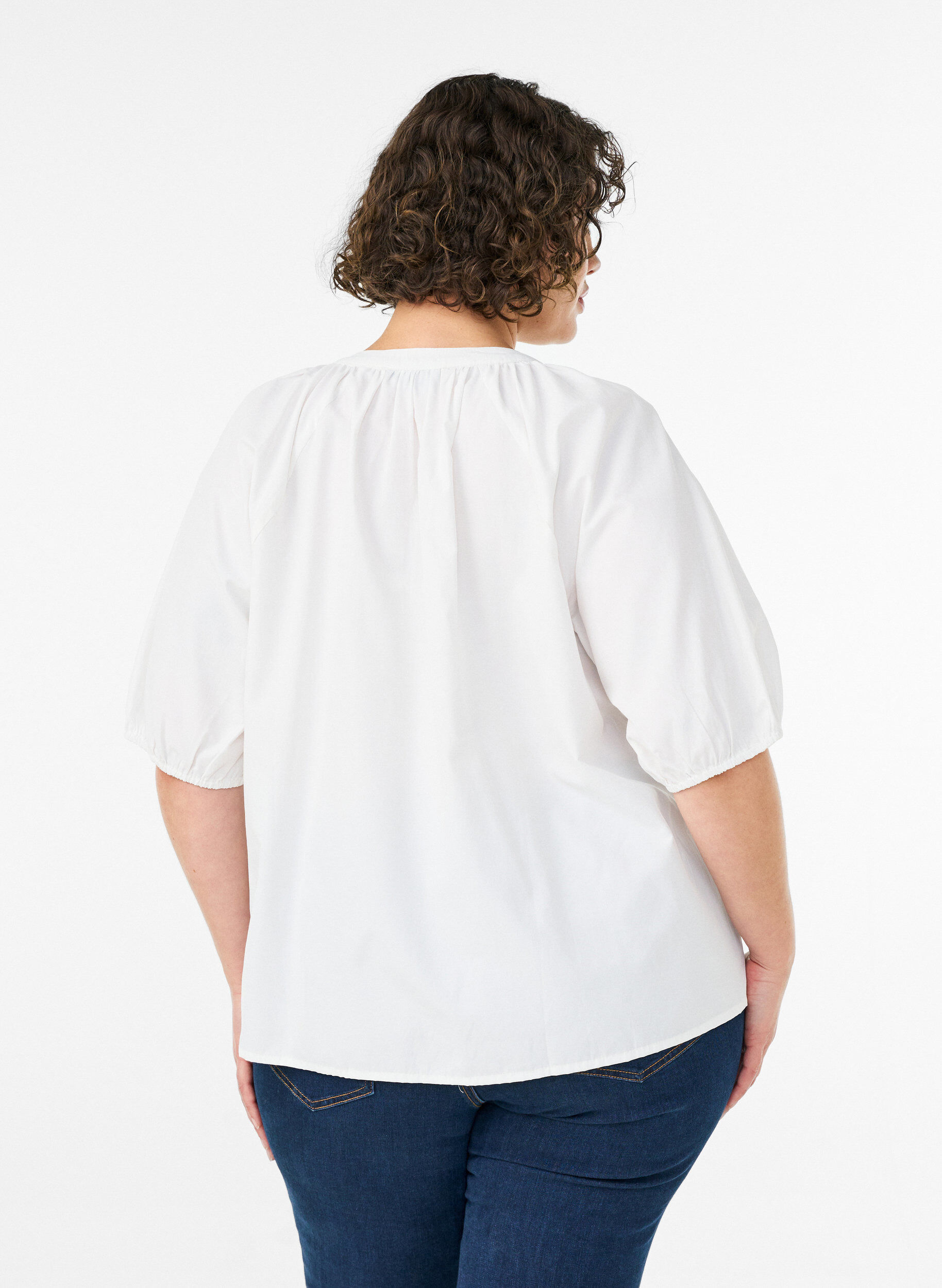 Zizzifashion Shirt blouse with button fastening and tie-belt, White, Model image number 2