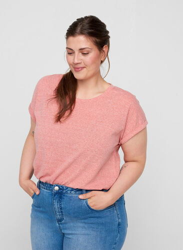 Marled cotton t-shirt, Faded Rose melange, Model image number 0