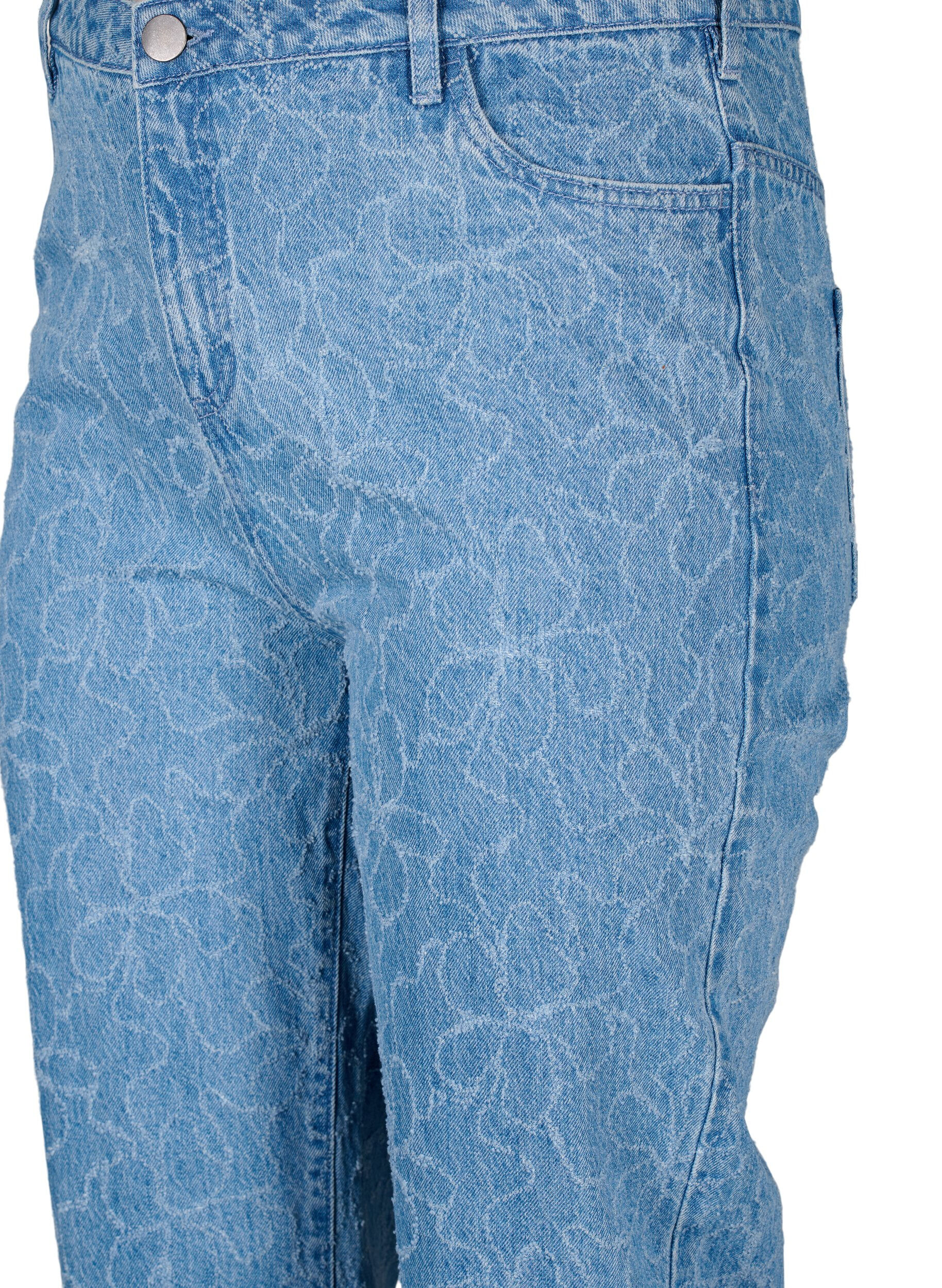 Zizzifashion Gemma jeans with a high waist and floral pattern, Light Blue, Packshot image number 2