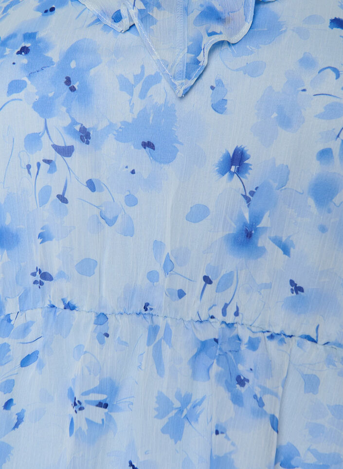 Floral blouse with a frill collar and peplum effect, Blue, Packshot image number 2