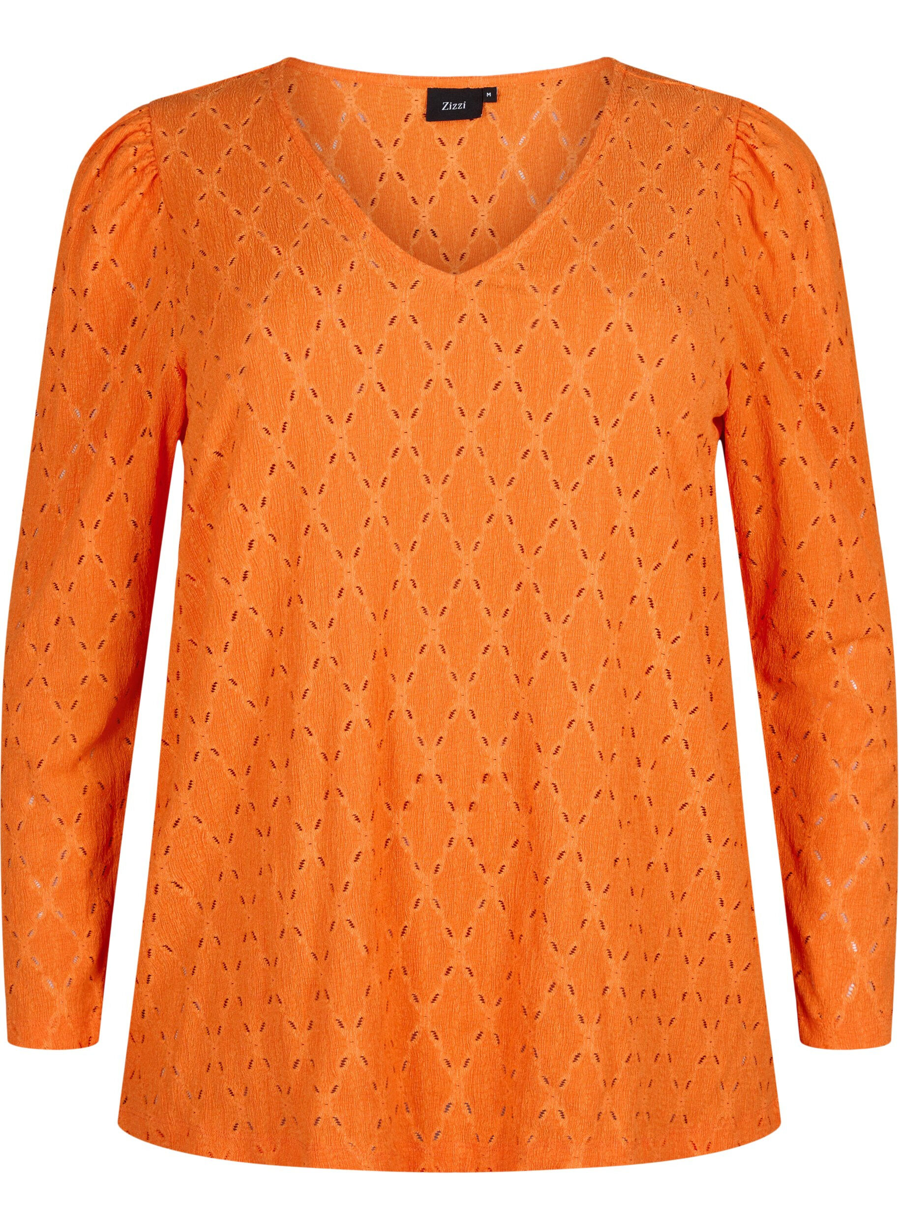 Zizzifashion V-neck blouse with hole pattern, Carrot, Packshot image number 0