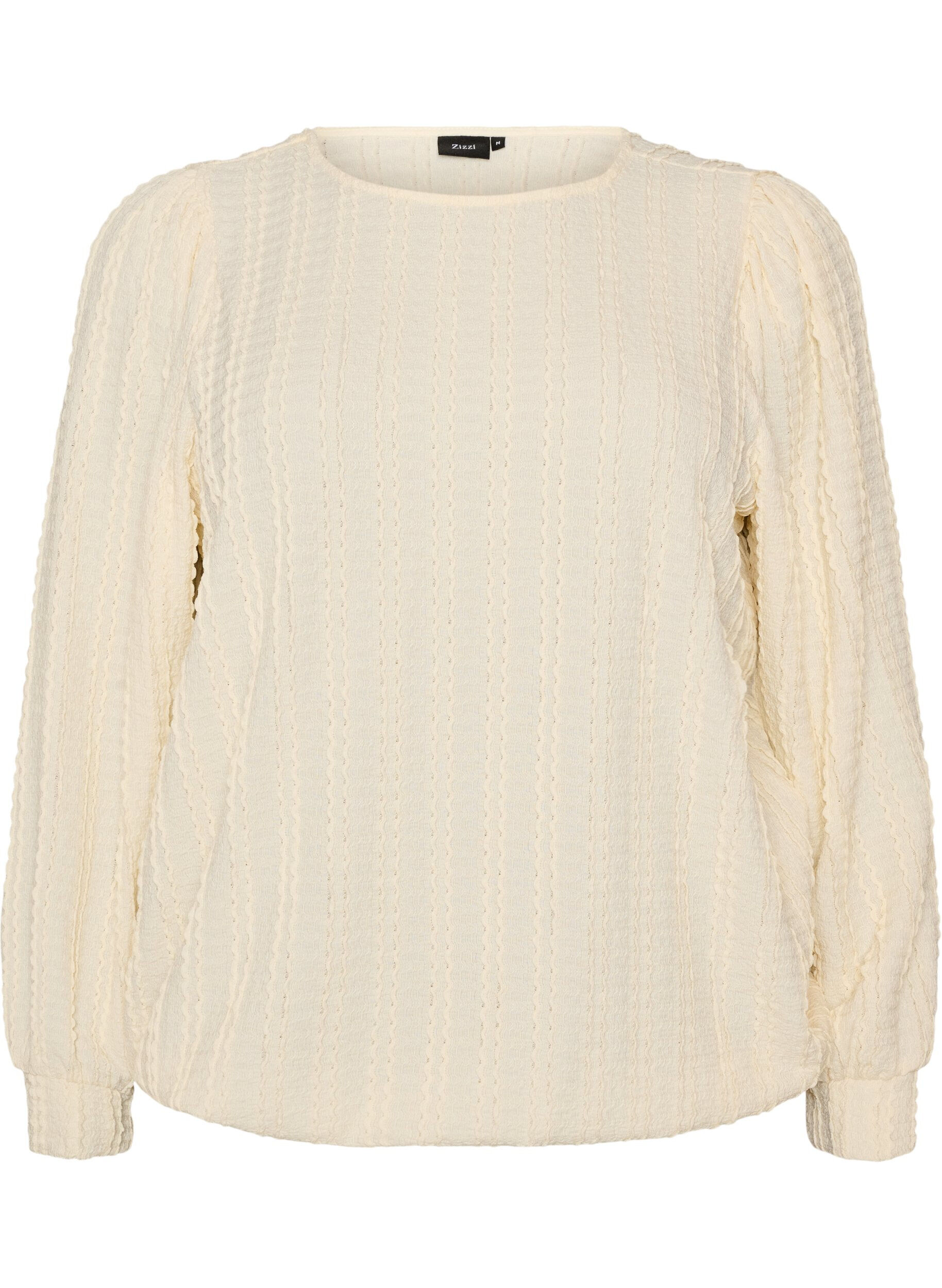 ZizzifashionTextured jersey blouse with a balloon silhouette, Vanilla, Packshot image number 0