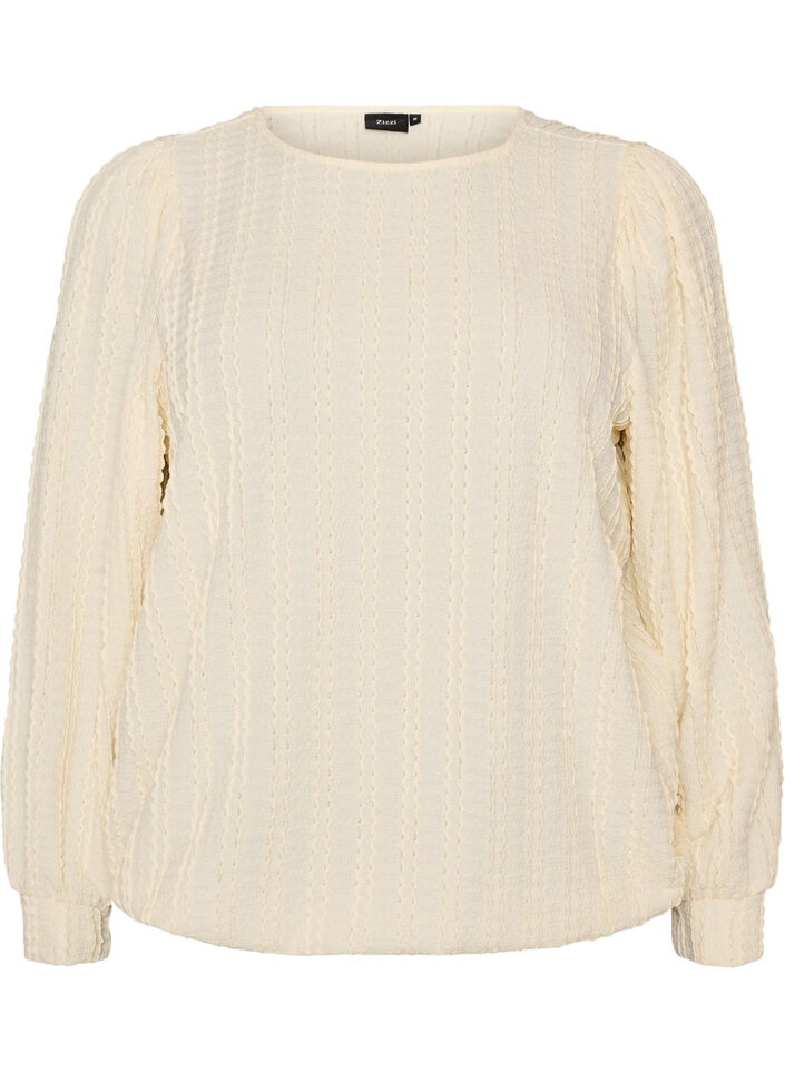 Textured jersey blouse with a balloon silhouette, Vanilla, Packshot image number 0
