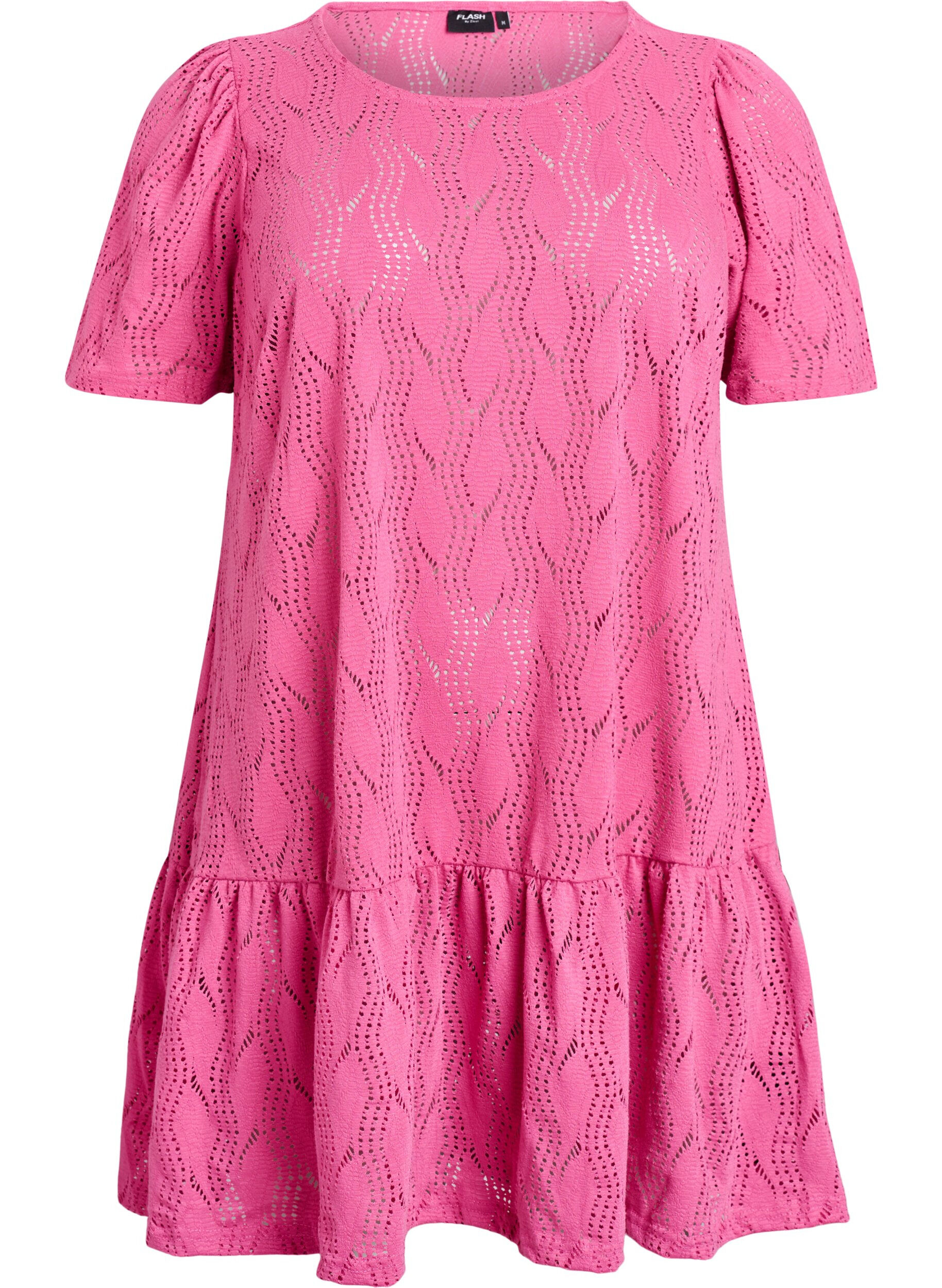 Zizzifashion FLASH - Short jersey dress with eyelet pattern, Ibis Rose, Packshot image number 0