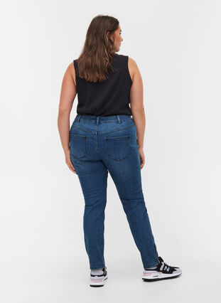 Extra slim Sanna jeans with zipper details, Blue denim, Model image number 1