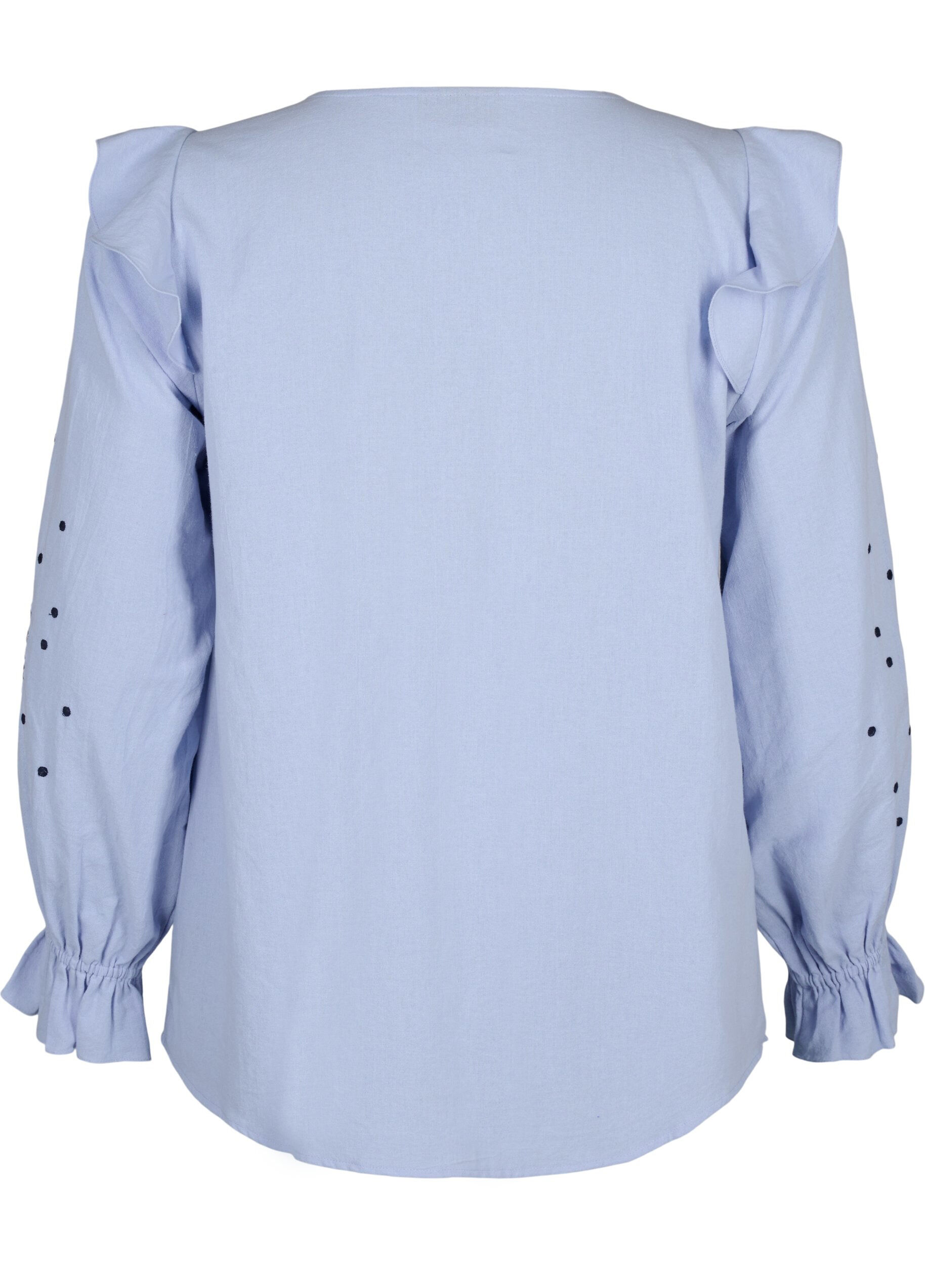 Zizzifashion Cotton blouse with embroidery and ruffles, Light Blue, Packshot image number 1