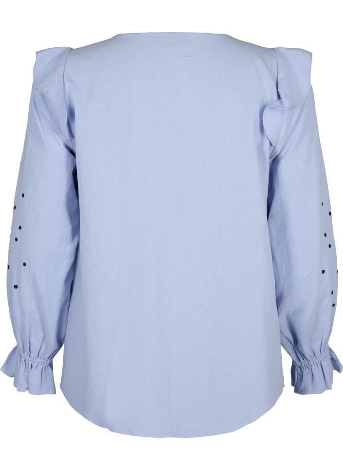 Cotton blouse with embroidery and ruffles, Light Blue, Packshot image number 1
