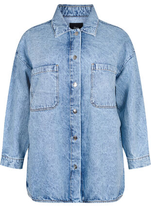 Loose-fitting denim jacket with buttons, Light blue denim, Packshot image number 0