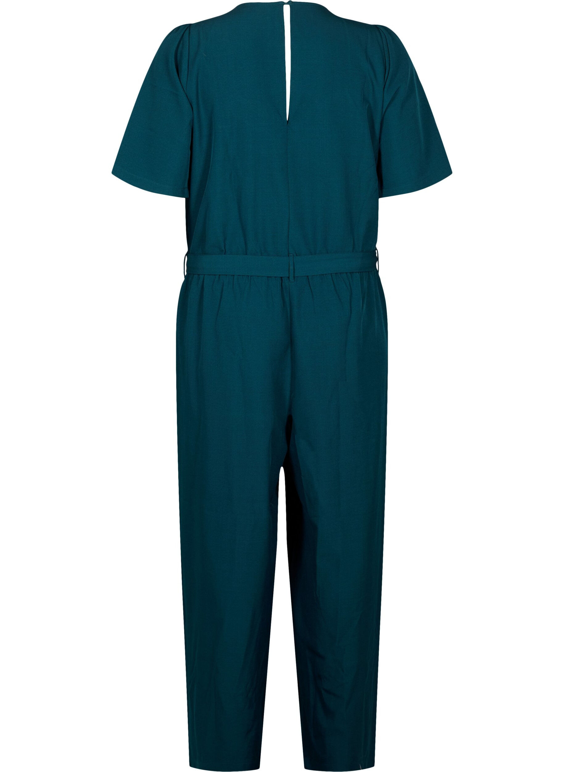 Zizzifashion Jumpsuit with belt and short sleeves, Sea Moss Melange, Packshot image number 1
