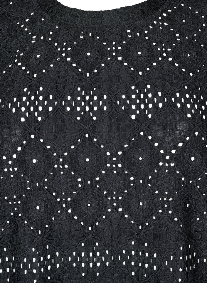 Long-sleeved blouse with an openwork pattern, Black, Packshot image number 2