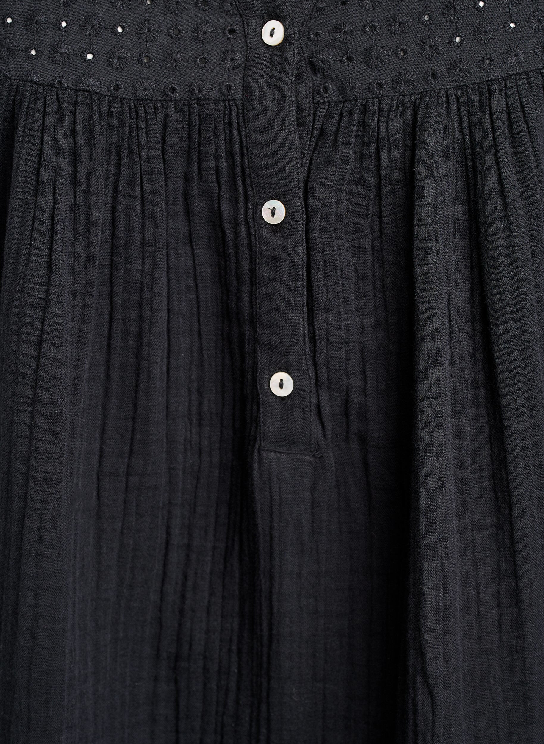 ZizzifashionBlouse in cotton muslin with broderie anglaise, Black, Packshot image number 2
