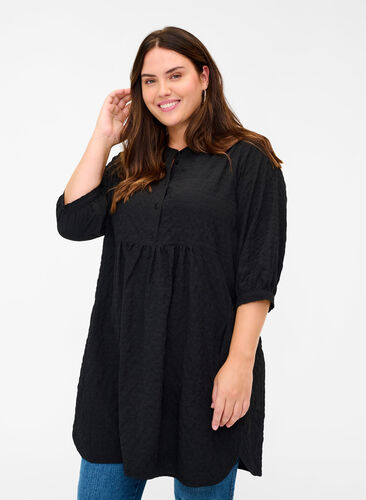 Shirt tunic with 3/4 sleeves, Black, Model image number 0