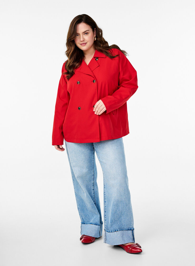 Short trench coat with pockets, Red, Model image number 1