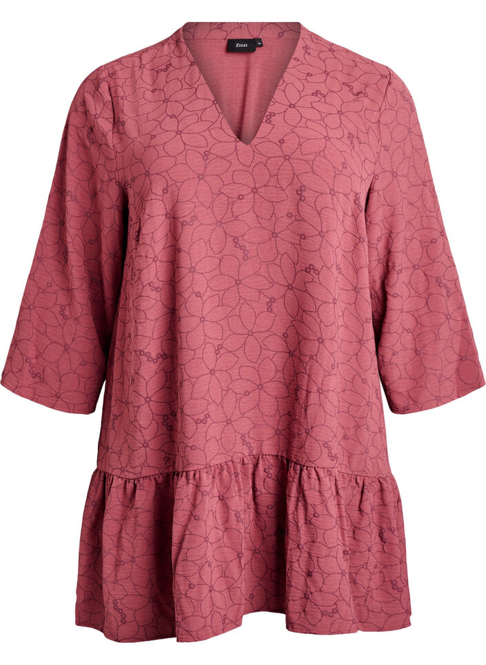 Tunic with embroidered floral pattern and 3/4 sleeves, Rose, Packshot image number 0