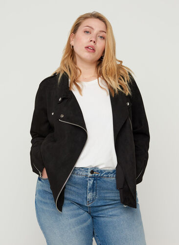 Short jacket in faux suede, Black, Model image number 0