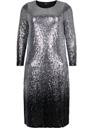 Sequin dress with long sleeves and slit, Silver Black, Packshot image number 0