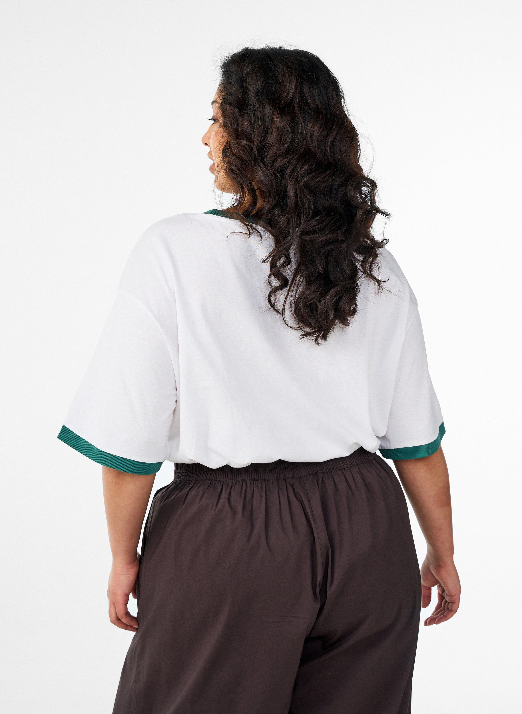 Zizzifashion Cotton T-shirt with text print and boxy fit, White, Model image number 2