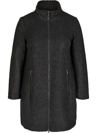 Coat with wool and zipper, Black, Packshot image number 0