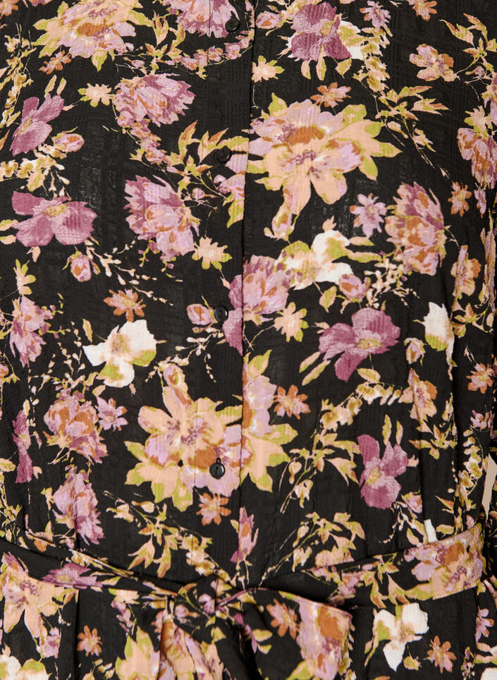 Midi dress with floral print and detachable tie belt, Black, Packshot image number 2