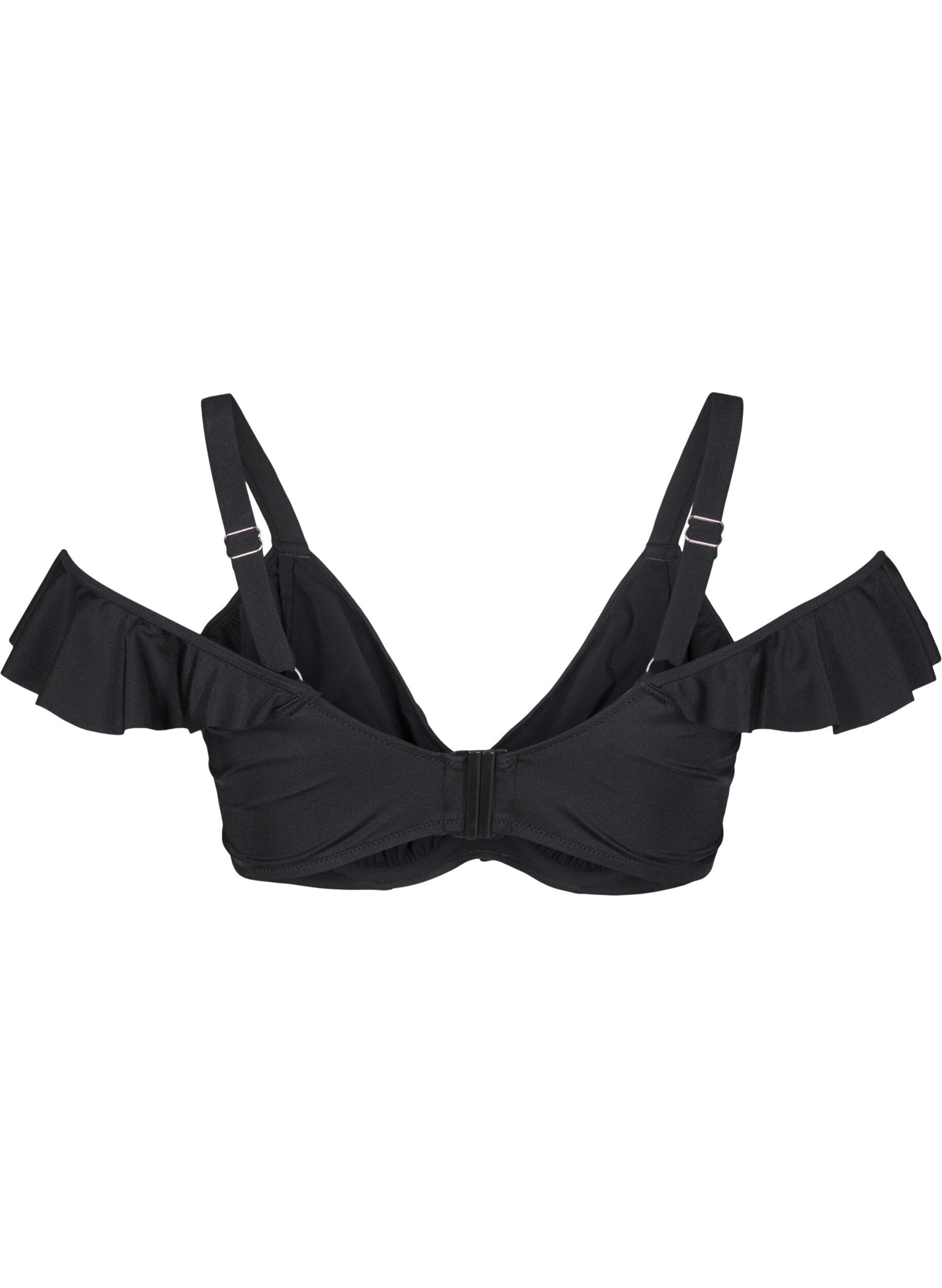 Zizzifashion Bikini top with ruffles and underwire, Black, Packshot image number 1