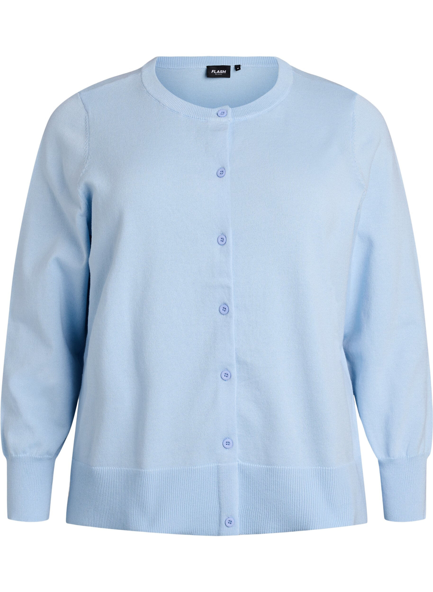 ZizzifashionFine-knit cardigan with round neck, Light Blue, Packshot image number 0