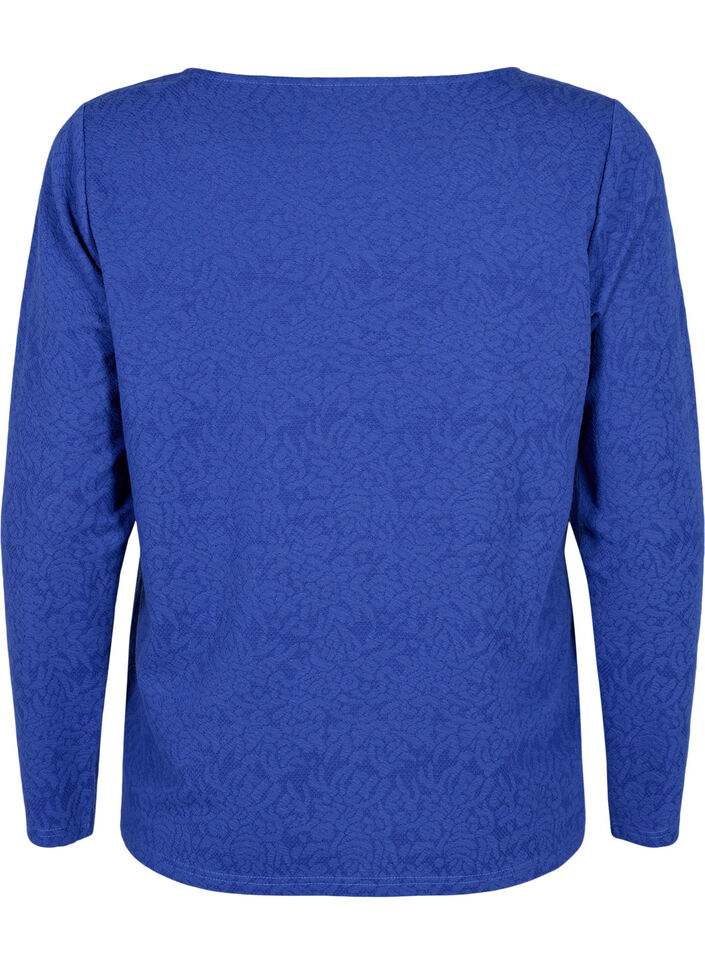 Long-sleeved blouse with texture, Blue, Packshot image number 1
