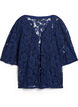 Lace blouse with 3/4 sleeves and bows on the front, Blue, Packshot image number 0