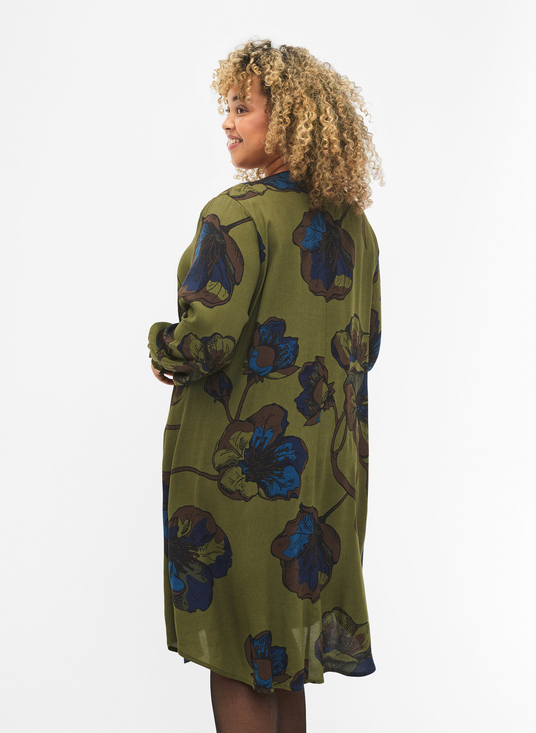 ZizzifashionPrinted viscose dress, Green, Model image number 2
