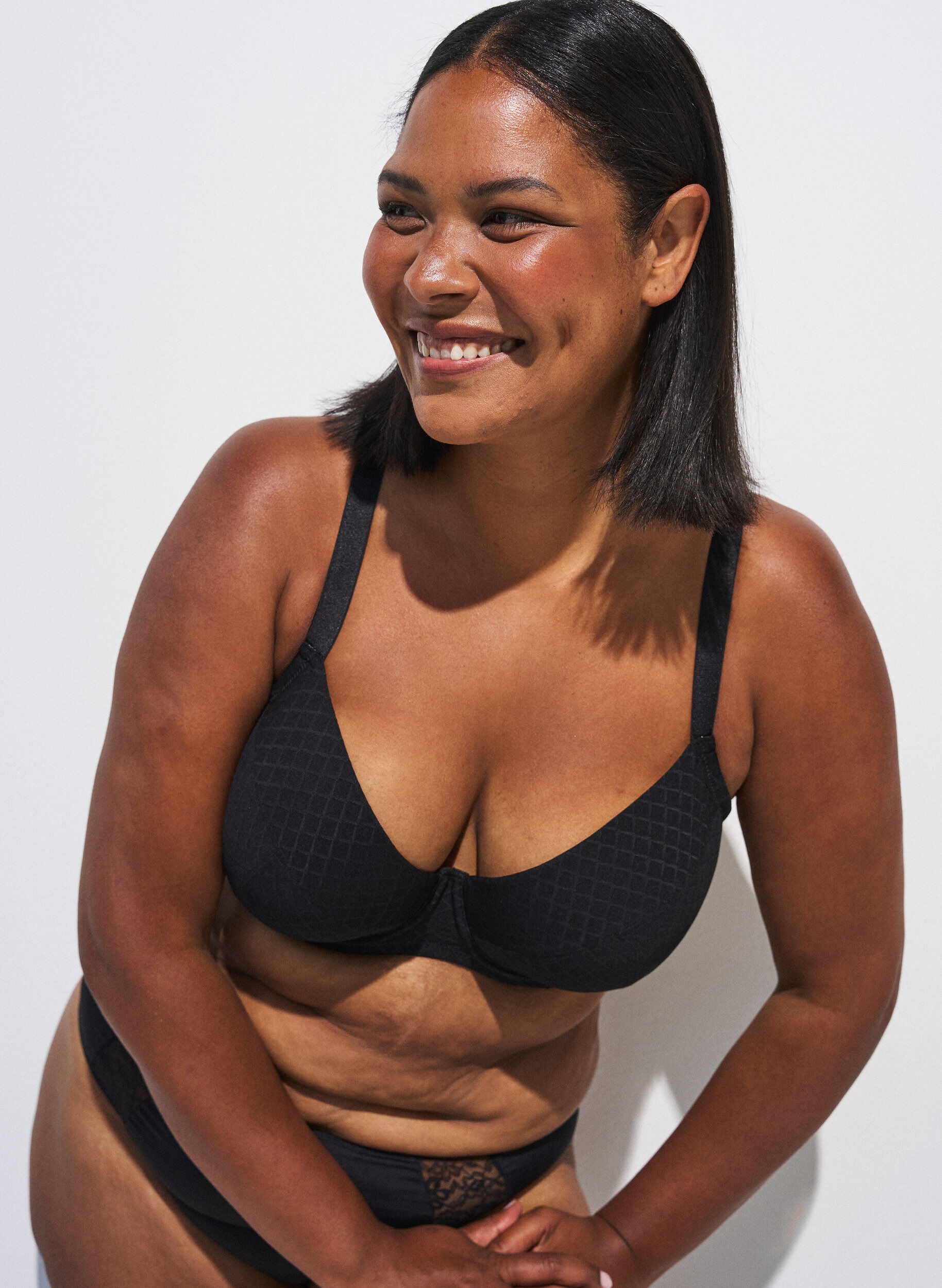 ZizzifashionPadded microfibre bra with checked pattern, Black, Image image number 0