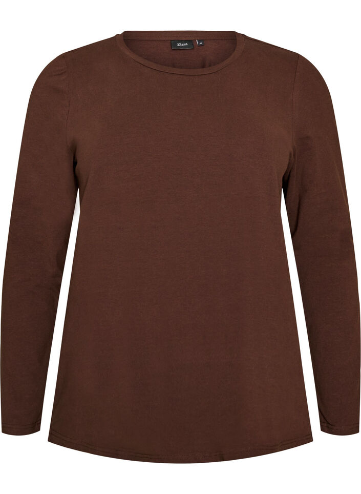 Basic jersey blouse with long sleeves, Brown, Packshot image number 0