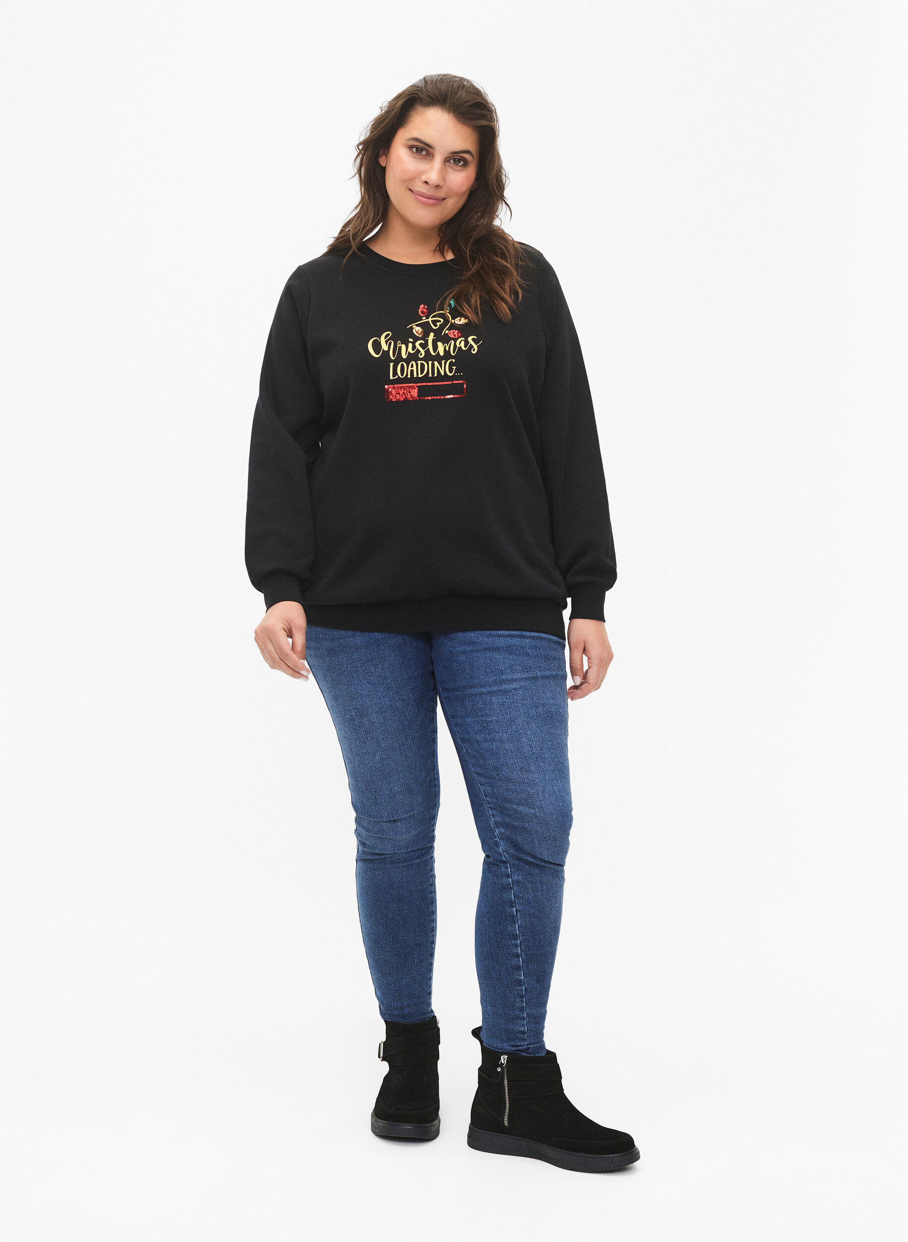 Zizzifashion Christmas sweatshirt, Black LOADING, Model image number 3