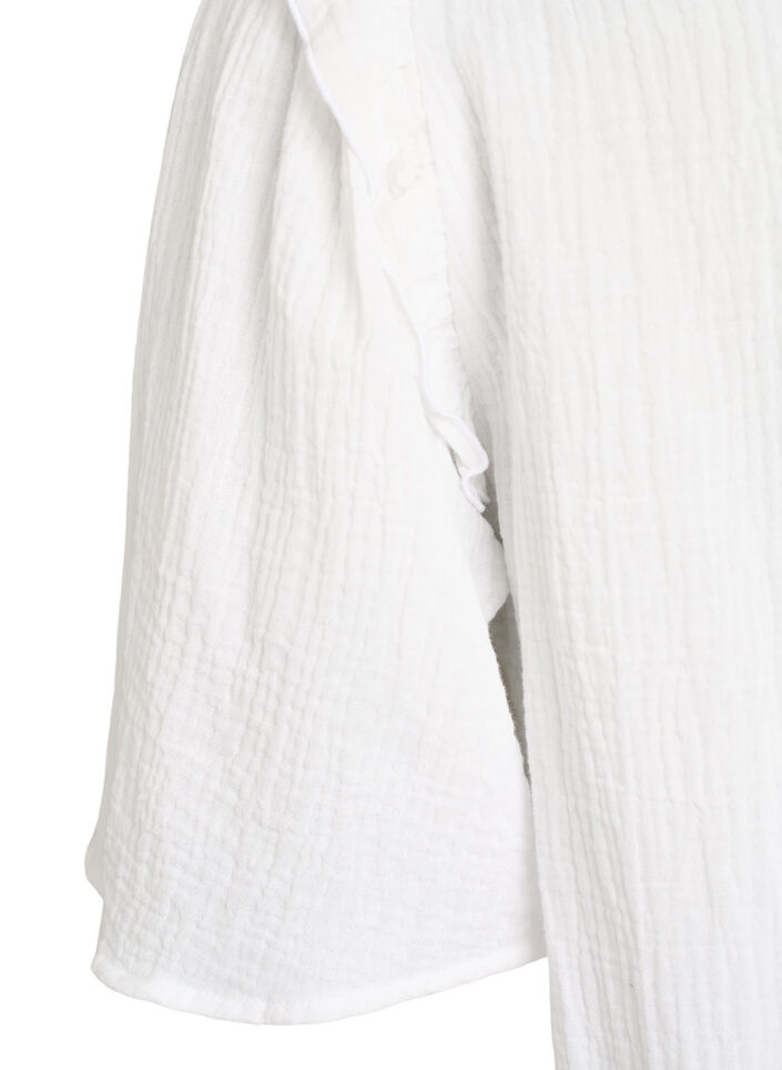 Blouse in cotton muslin with broderie anglaise and 1/2 sleeves, White, Packshot image number 3