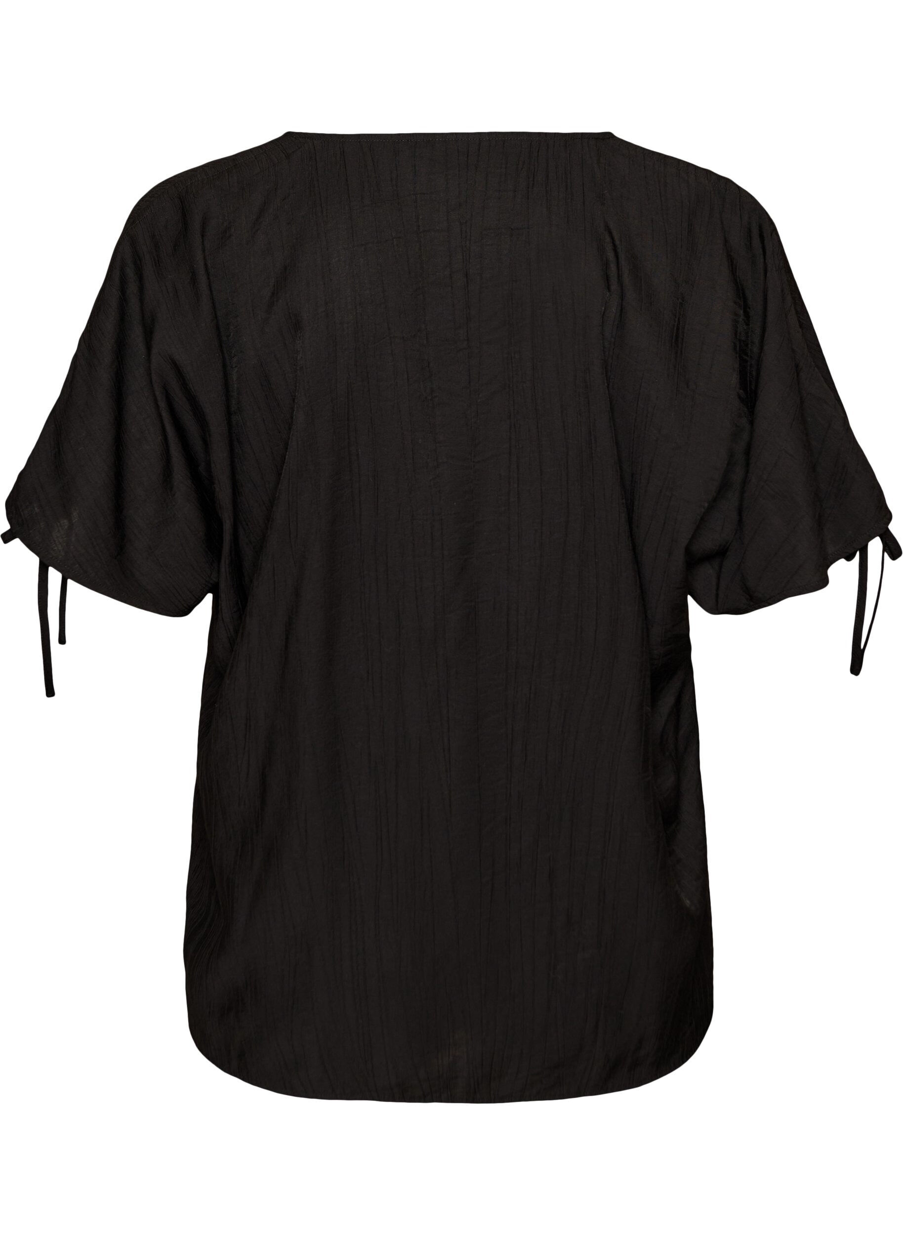 Zizzifashion Viscose blouse with ruched sleeves, Black, Packshot image number 1