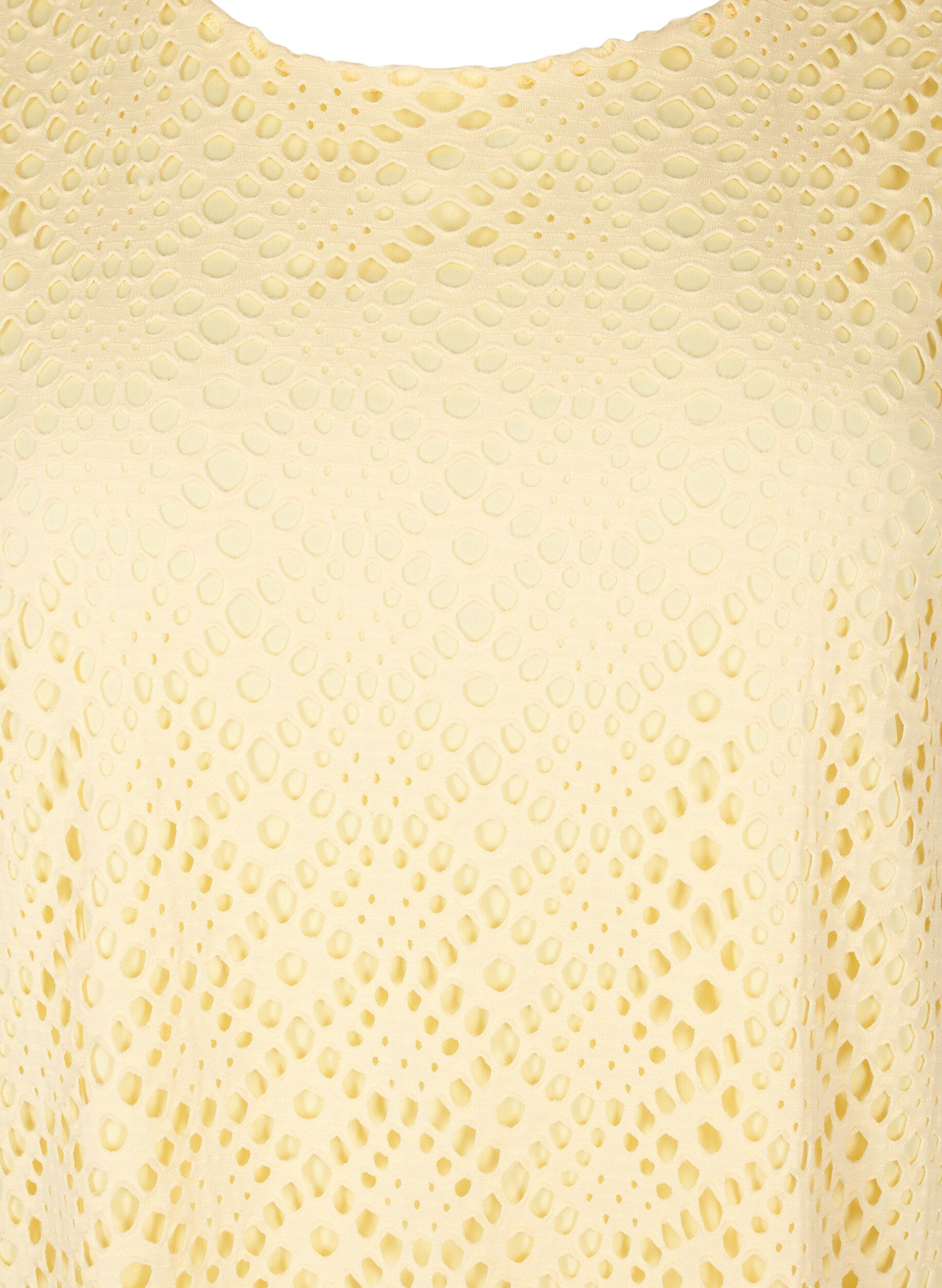 Zizzifashion Knee-length dress with eyelet pattern and short sleeves, Yellow, Packshot image number 2