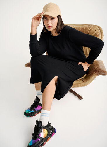 Cotton sweater dress with pockets, Black, Image image number 0