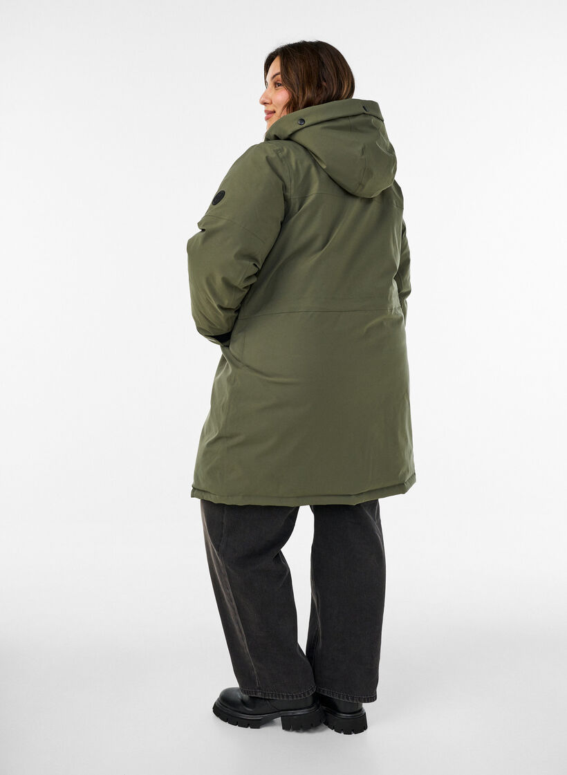 Water-repellent parka with a hood and functional details, Green, Model image number 2