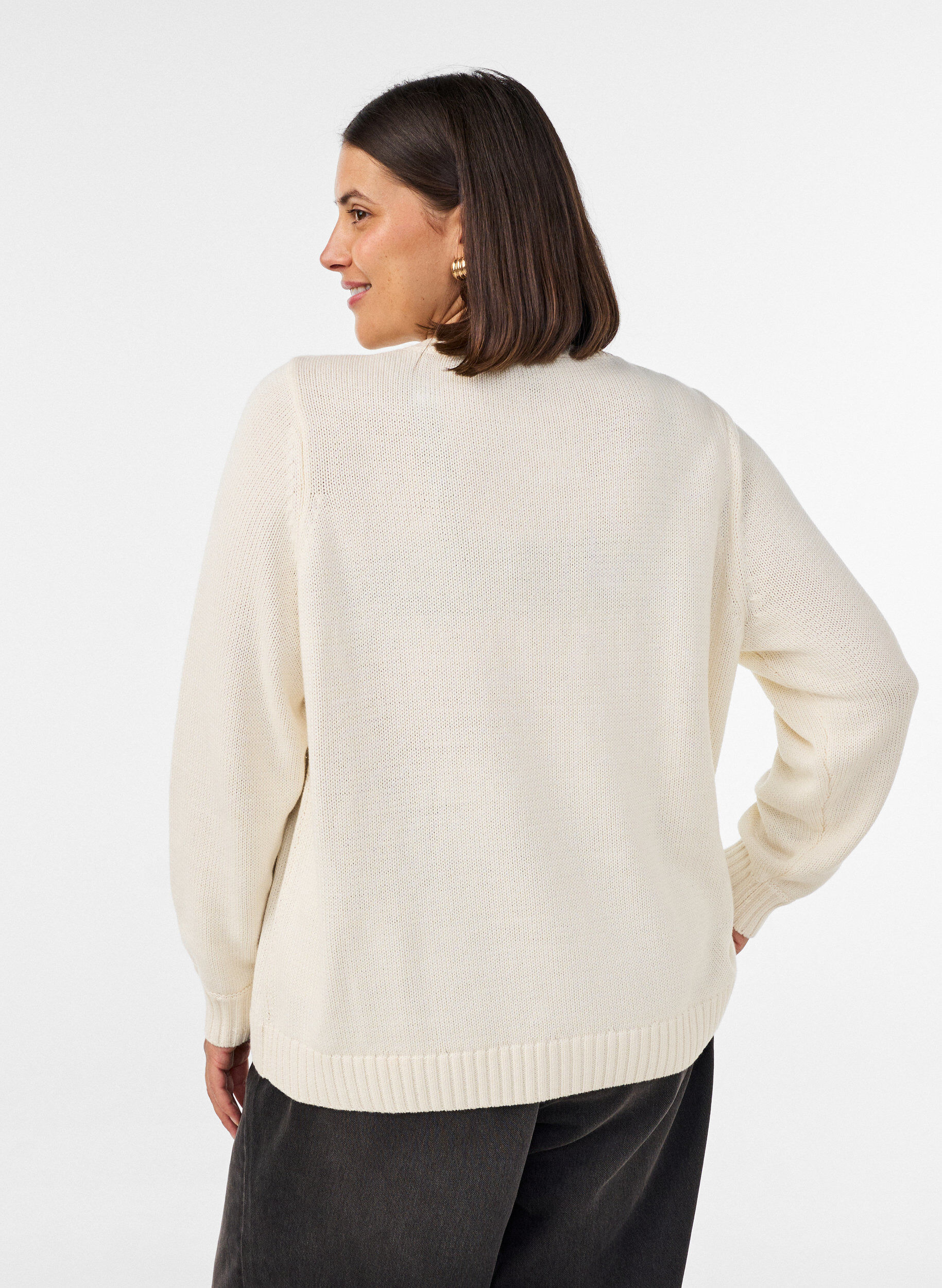 ZizzifashionCardigan with cable-knit pattern, Vanilla, Model image number 2