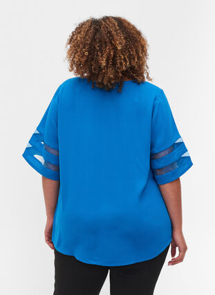 Short-sleeved blouse with v-neck, Princess Blue, Model image number 1