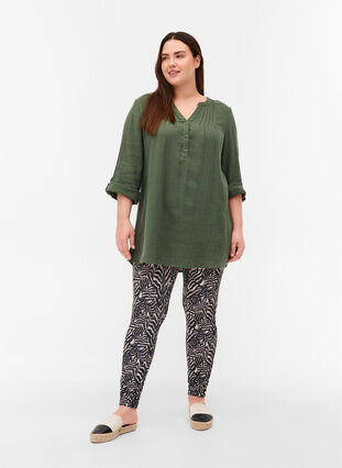 Cotton tunic with 3/4-length sleeves, Thyme, Model image number 2
