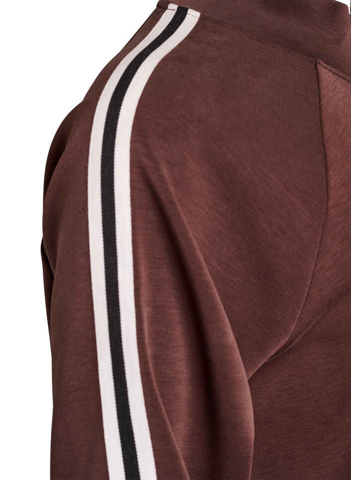 High-neck training top with stripes on the sleeves, Brown, Packshot image number 3
