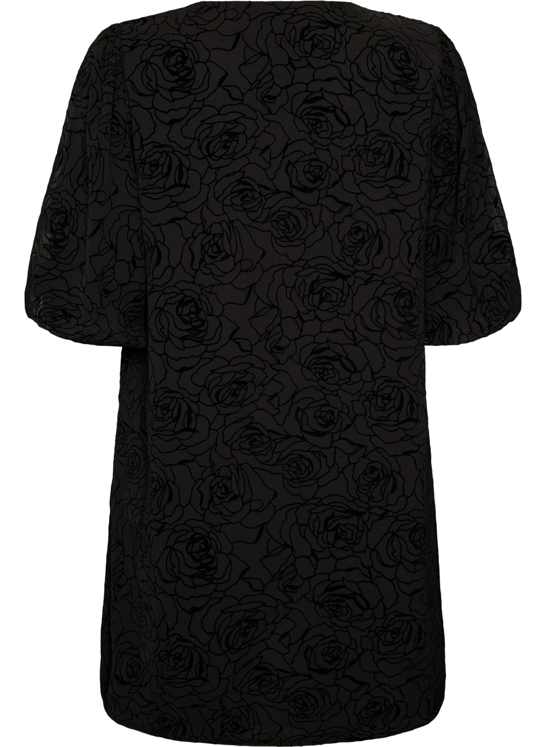 ZizzifashionShort dress with rose print and buttons, Black, Packshot image number 1