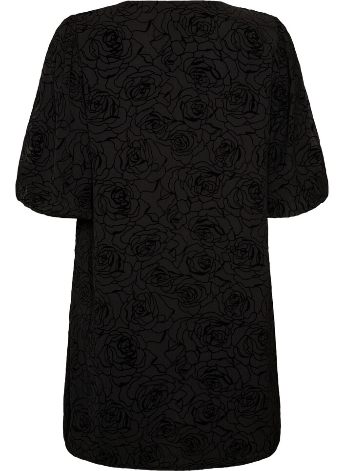 Short dress with rose print and buttons, Black, Packshot image number 1