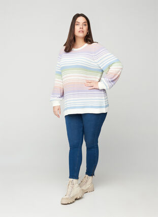 Striped knitted top with round neck, Seacrest comb, Model image number 2