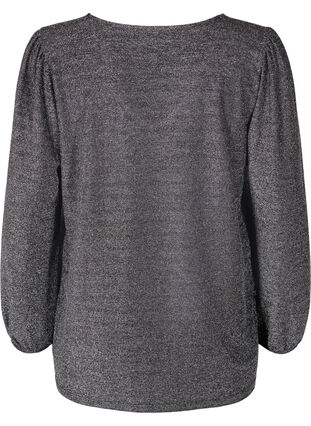 Glitter blouse with puff sleeves, Black Silver, Packshot image number 1