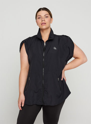 Sports vest with an adjustable waist and pockets, Black, Model image number 0