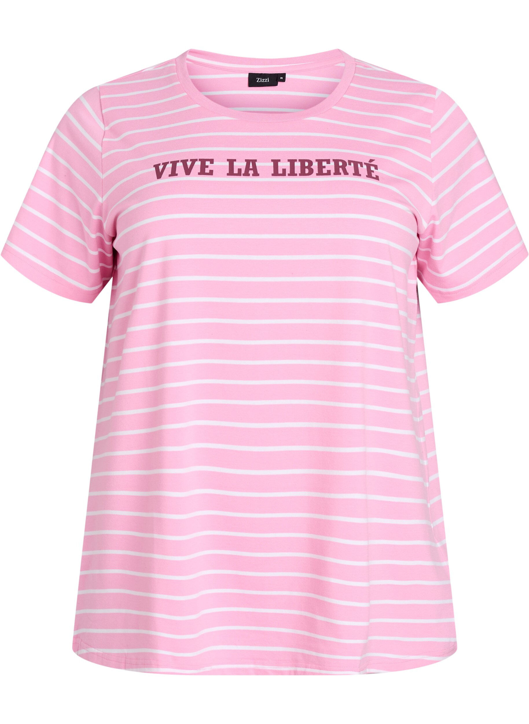 Zizzifashion Striped T-shirt with text print, Pink, Packshot image number 0