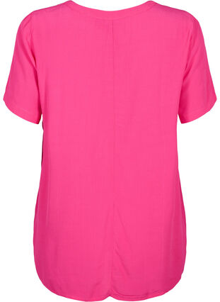 Viscose blouse with short sleeves and pleats, Beetroot Purple, Packshot image number 1