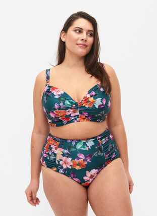 Floral bikini bottom with high waist, Meave Print, Model image number 0